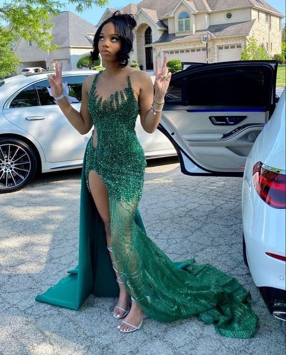 Modest Mermaid Black Girl Sequin Prom Dresses 22th Birthday Outfits