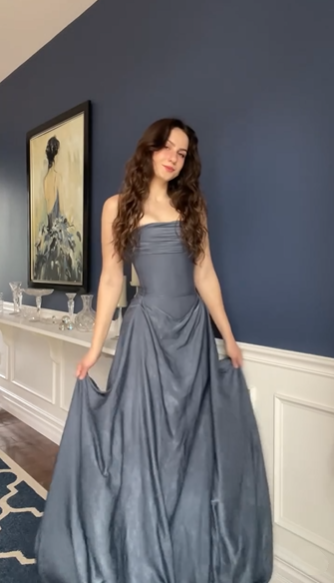Classy Gray Satin Pleated Mermaid Party Dress Long Wedding Guest Dress