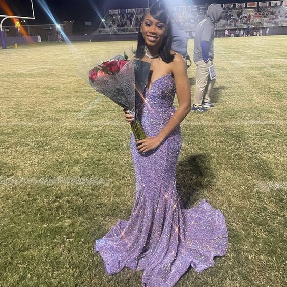 Purple Sequin Mermaid Long Prom Dress Evening Dress