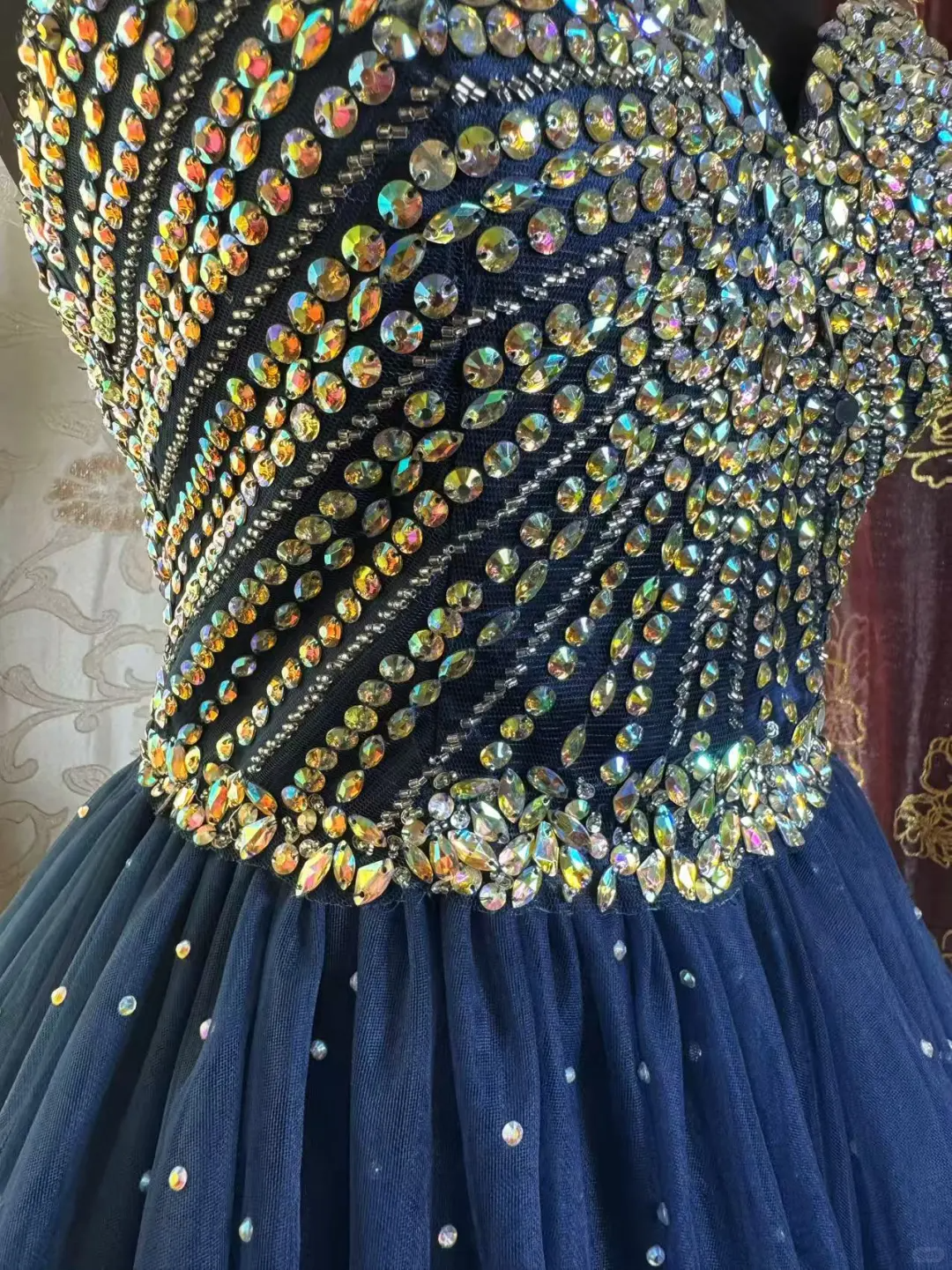 Sparkly Sweetheart Neck Blue Tulle Beaded A Line Short Prom Dress Formal Homecoming Dress