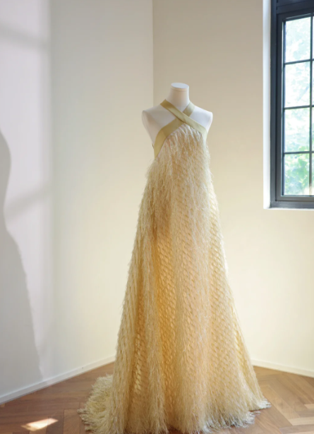 Sexy Yellow Feather Prom Dress Sexy Evening Dress Graduation Dress