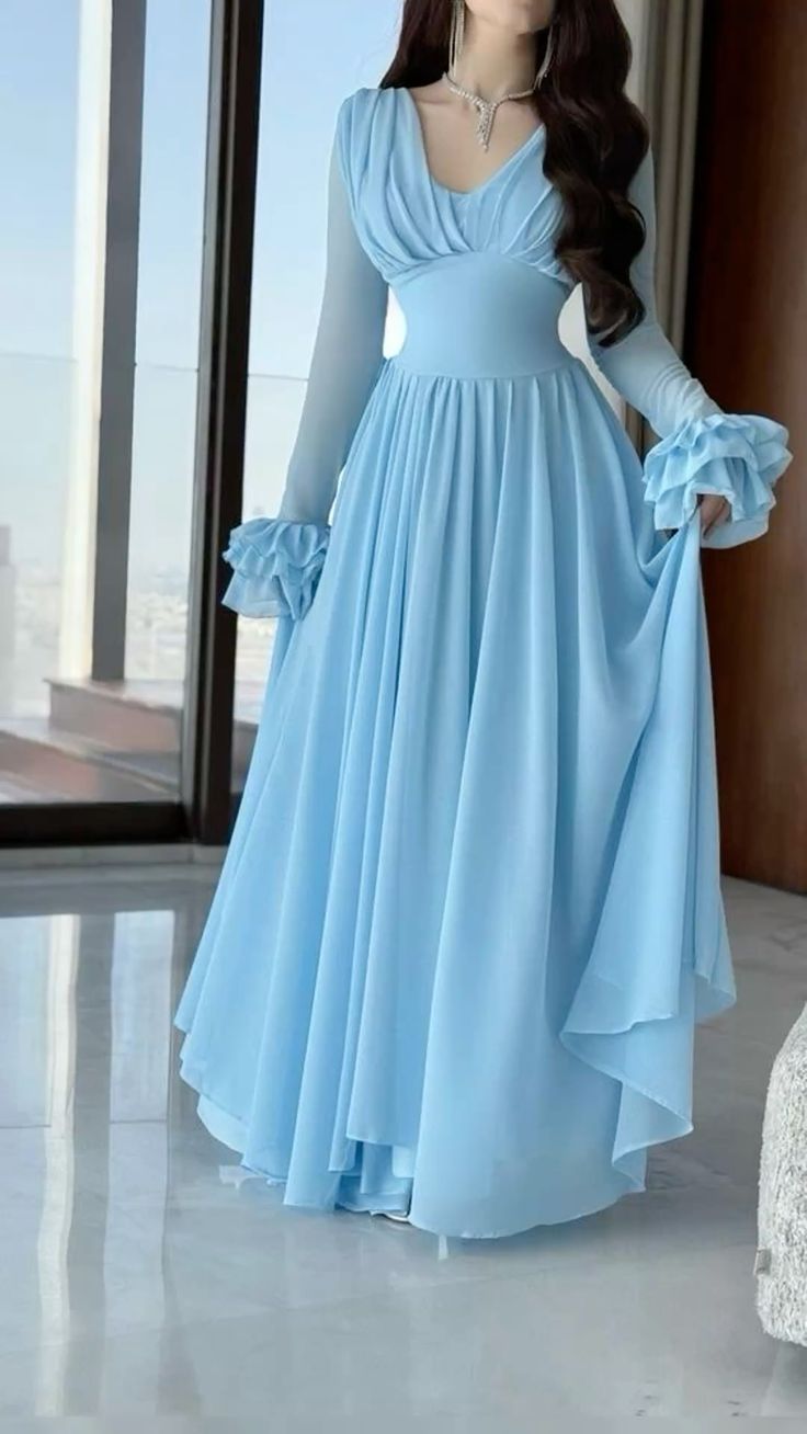 Elegant Blue Chiffon Prom Dress Graduation Dress Evening Dress