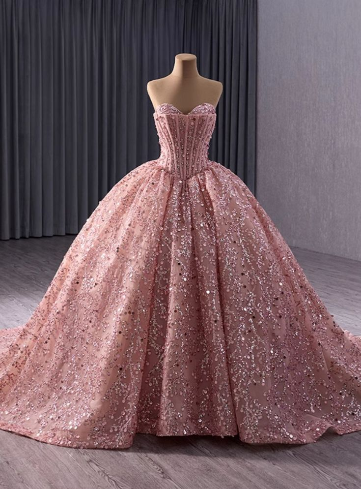 Luxury Pink Ball Gown Gorgeous Sequins Beading Prom Dress Birthday Dress