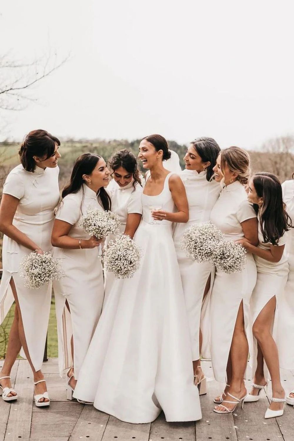 Charming A Line Square Neck White Long Wedding Dress with Button UP