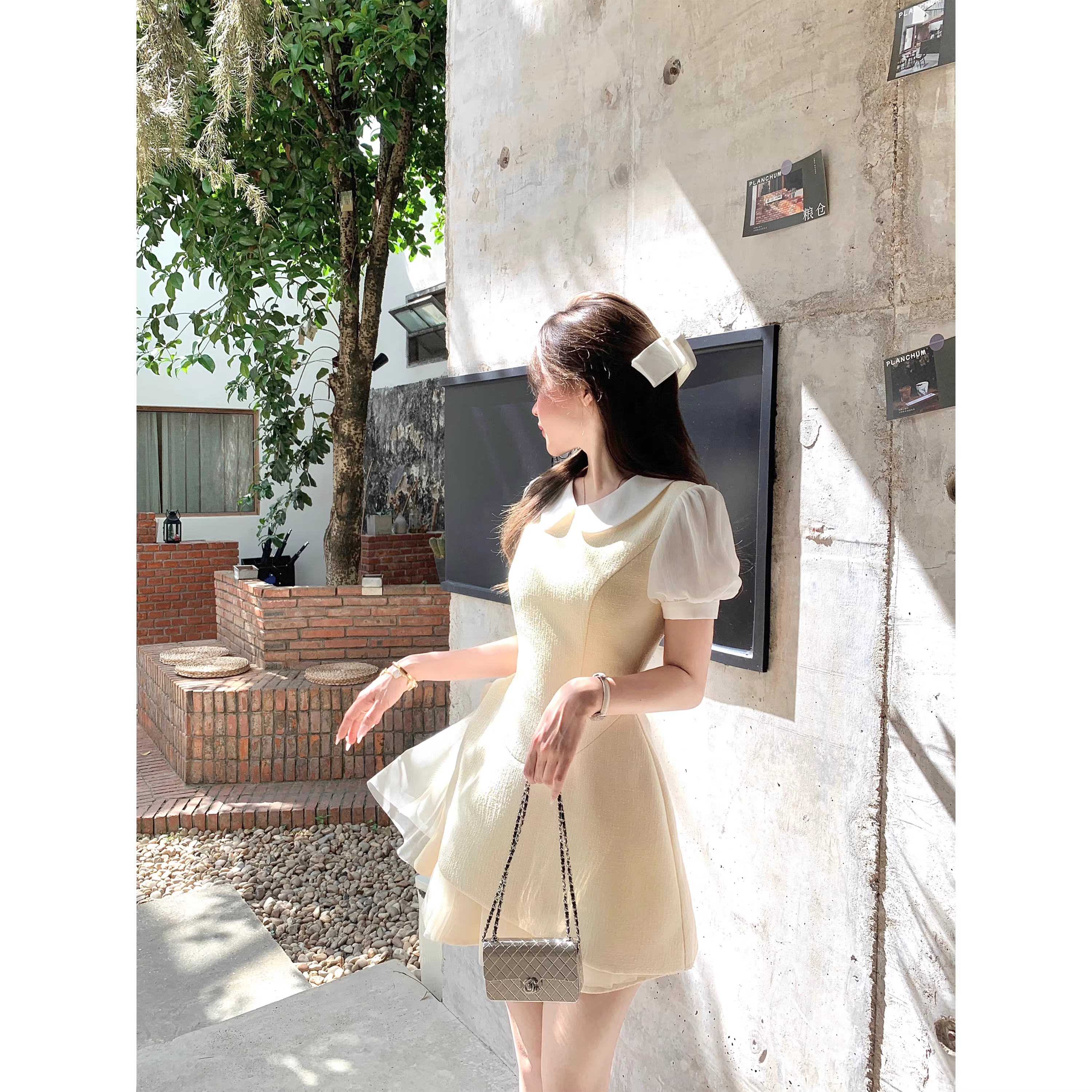 Women's summer dress, French style, fitted waist, slimming A108