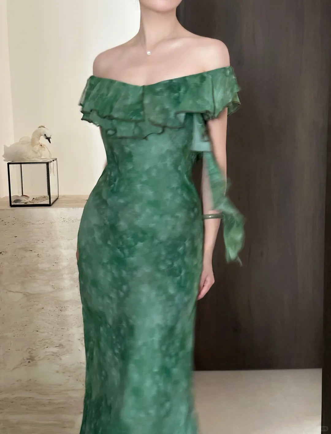 Elegant Dark Green Mermaid Ruffled Chiffon Long Prom Dress Evening Dress