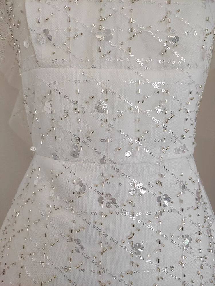 Cute A line Square neckline Tulle White Sequin Party Dress Short Birthday Dresses With Beads