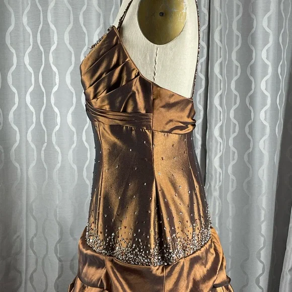 Vintage Spaghetti Straps Pleated Satin Beaded Evening Dress Mermaid Party Dress