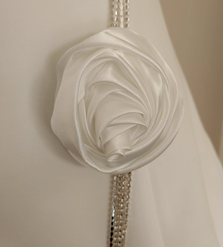 Cute A line Strapless Satin White Flowers Vacation Dress Women Short Dresses