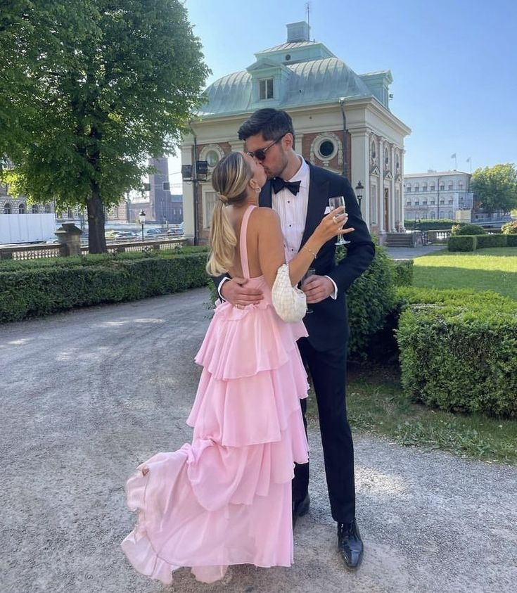 Women's Pink A-line Tiered Prom Dress,Pink Backless Evening Dress