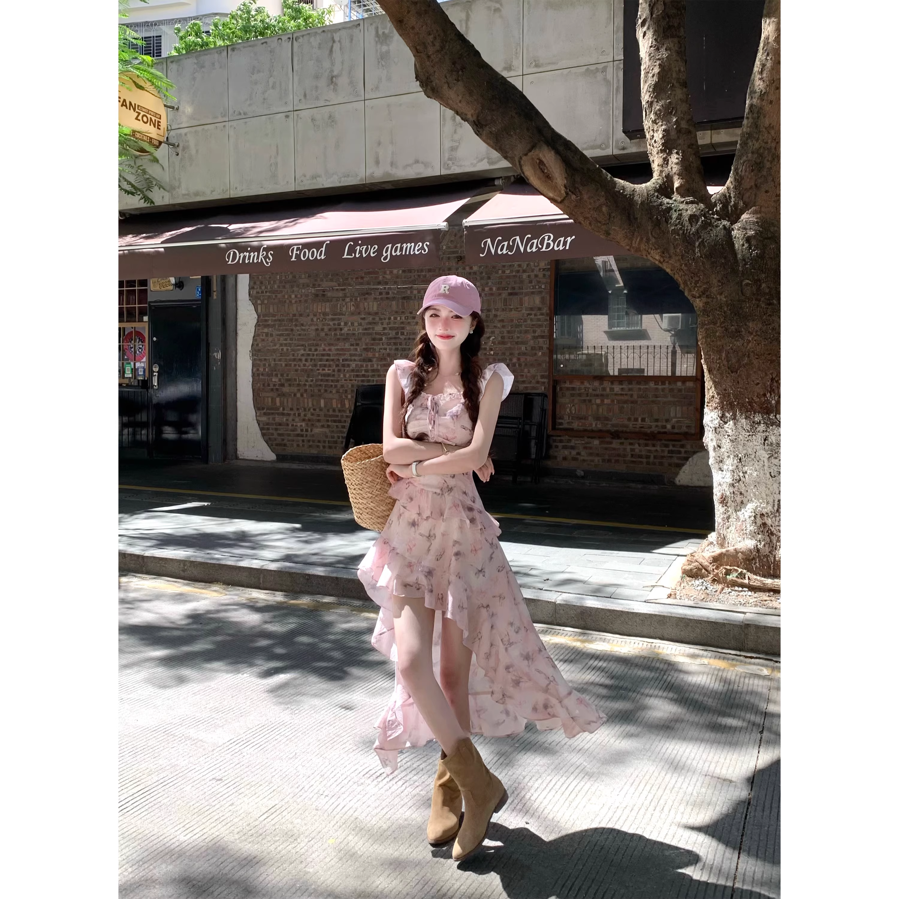 French-style irregular floral dress A31