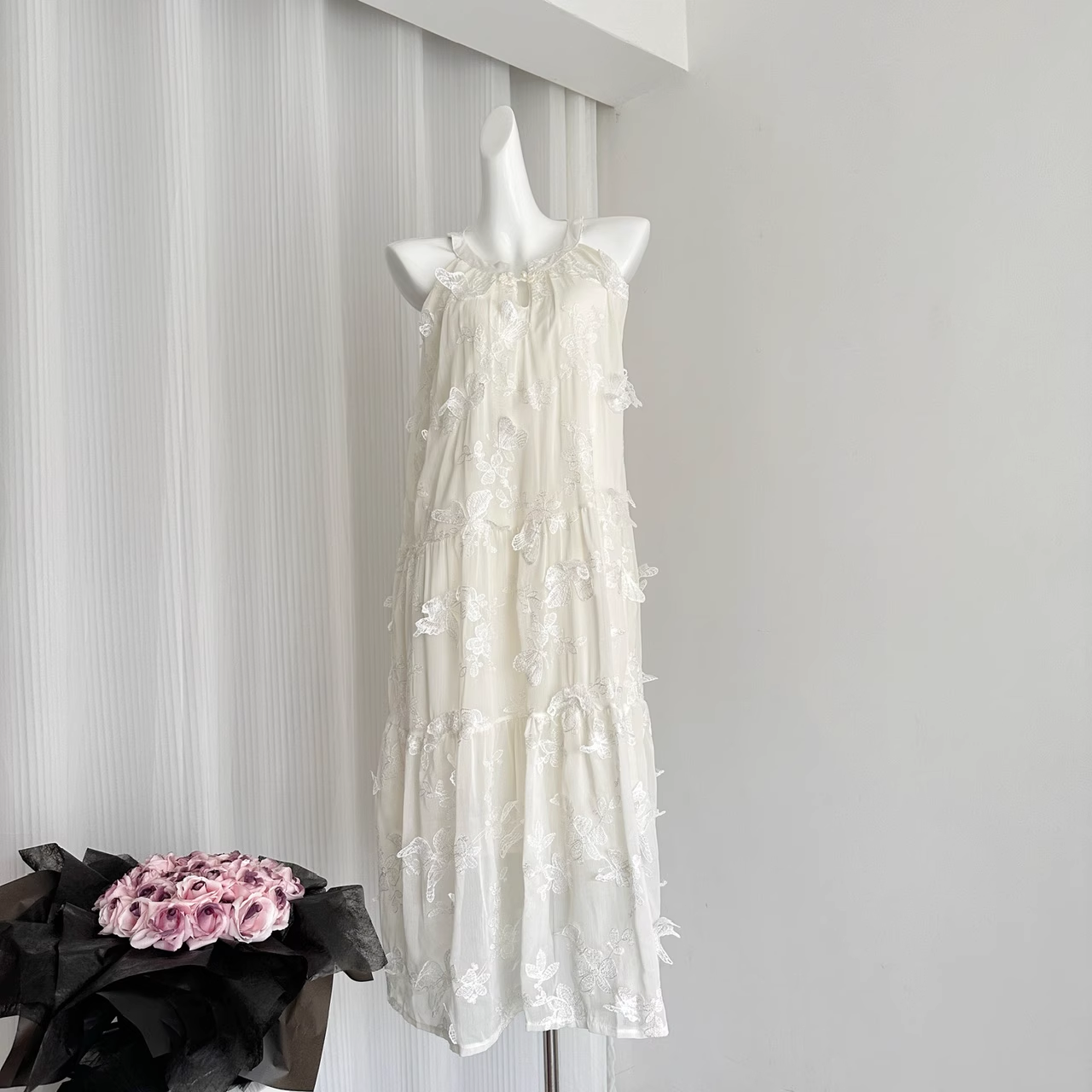 Cute A line Halter Ivory Lace Dress Holiday Dresses