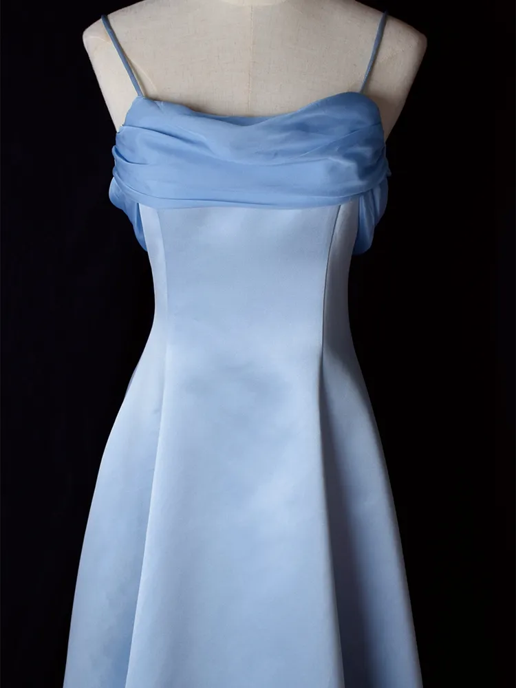 Elegant Blue Spaghetti Straps Long Party Dress A Line Prom Dress