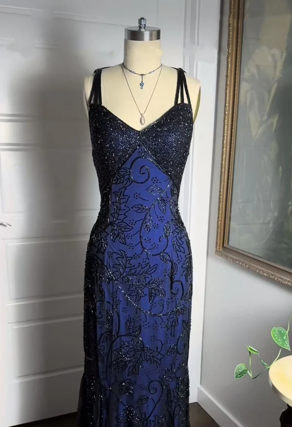 Beaded Vintage Long Prom Party Dresses Formal Dress Graduation Dress