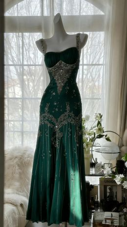Chic Ivory Chiffon Beaded Mermaid Long Party Dress Evening Dresses
