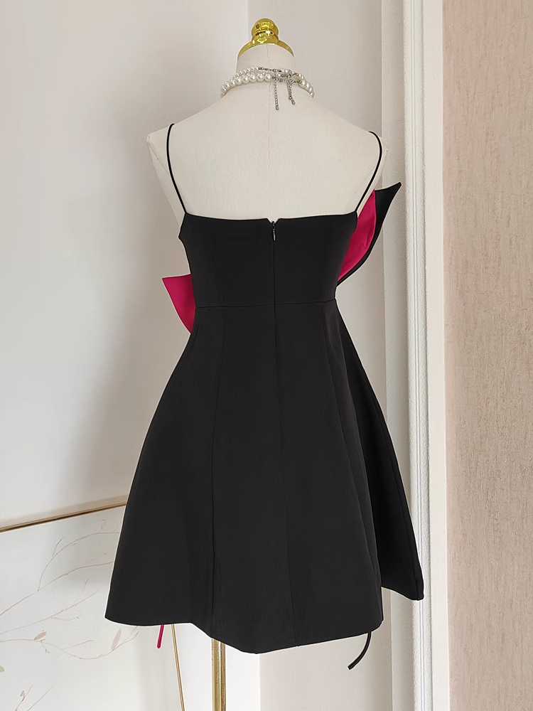 Cheap A line Spaghetti Straps Black Satin Short Homecoming Dresses Birthday Outfits