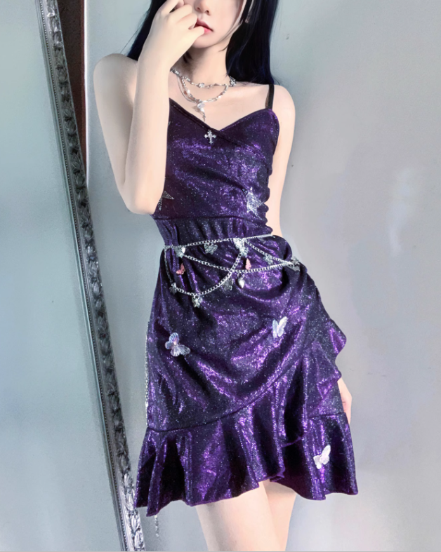 Sexy Purple Spaghetti Straps Short Ruffle Homecoming Dress Cocktail Dress