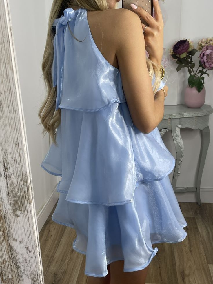 Sexy Halter Blue Organza Layered Homecoming Dress A Line Cocktail Dress