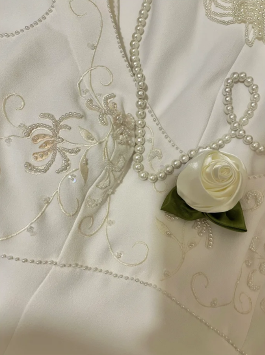 Elegant V Neck Satin Beaded Mermaid Long Wedding Guest Dress White Formal Party Dress Prom Gown