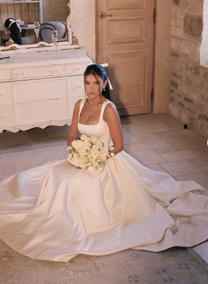 Simple Ball Gown Straps Ivory Satin Long Wedding Dresses Bridal Dress