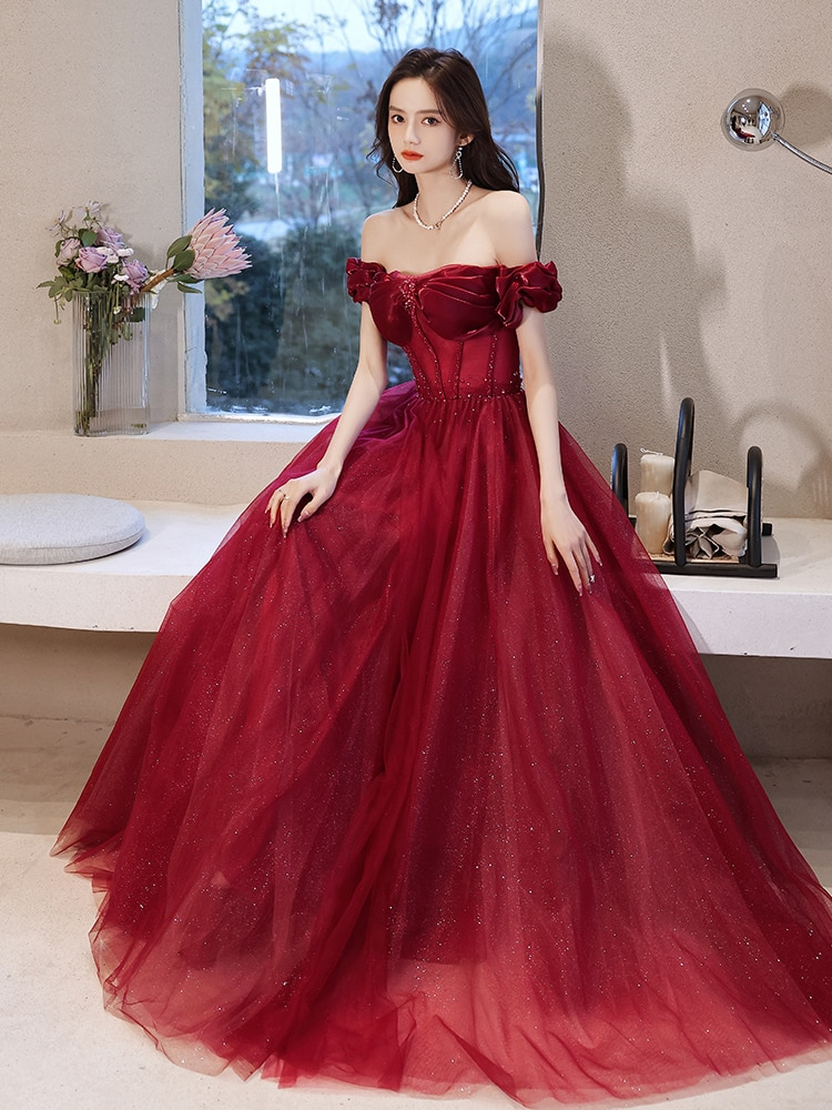 Fashion Women Evening Dress Floor Length Grey Blue Boat Neck Elegant A Line Dress Long Prom Dress cc64