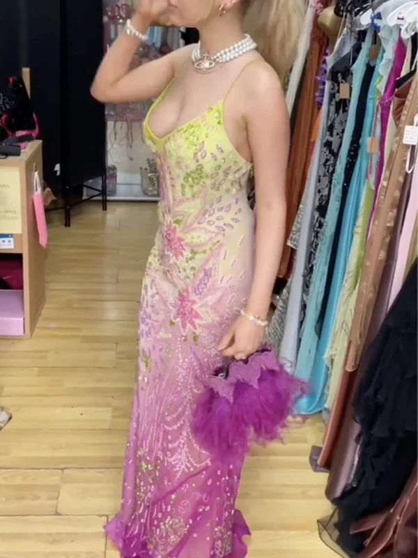 Gorgeous Chiffon Beaded Sequins Long Prom Dress,Formal Sheath Party Evening Gown