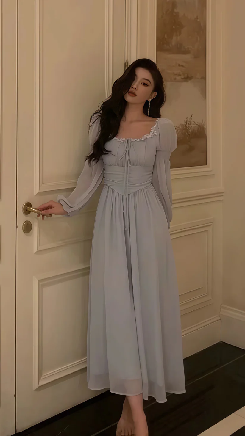 Elegant Chiffon A Line Evening Dress,Long Party Prom Dress