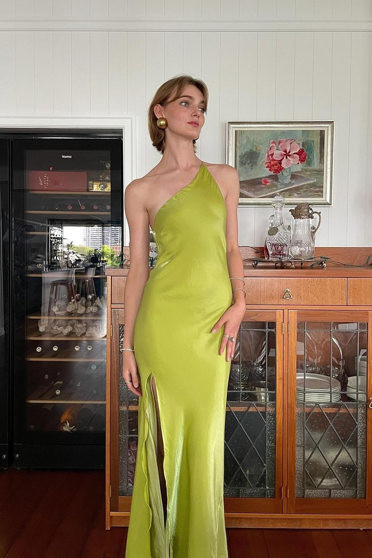 Unique Green One Shoulder Slit Mermaid Evening Dress,Backless Long Prom Party Dress