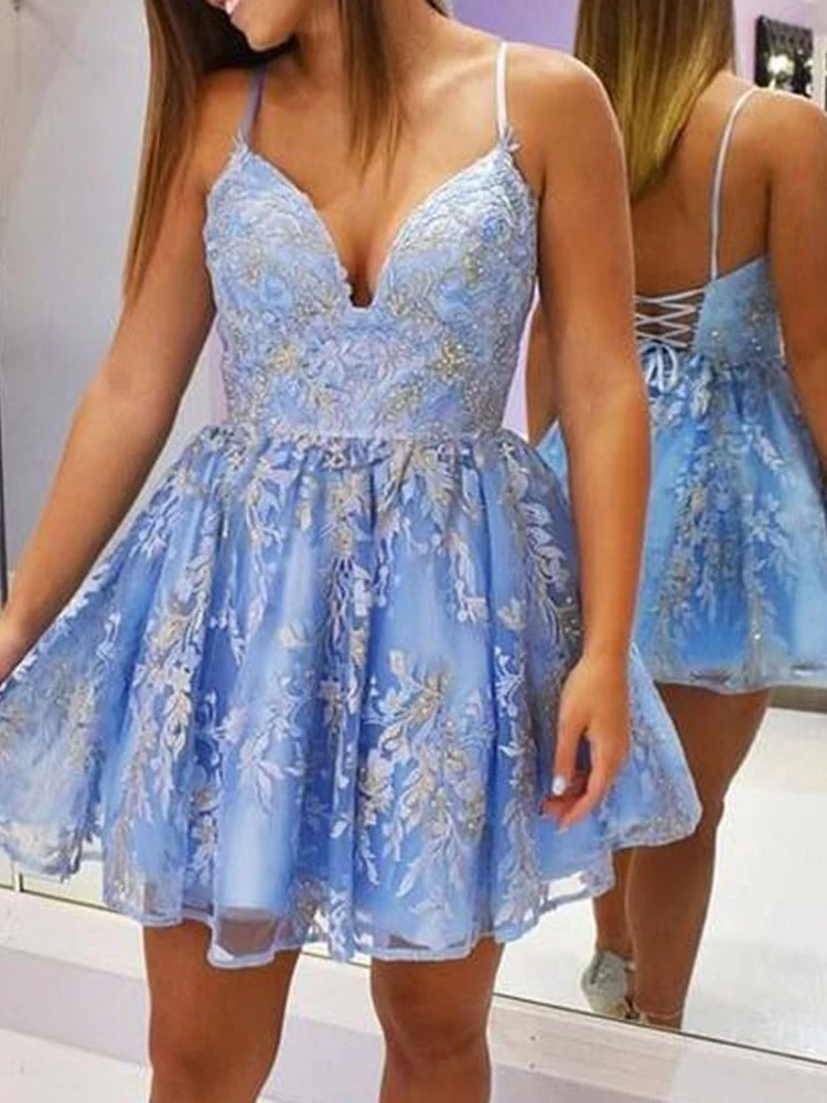 A-Line Spaghetti Straps Short/Mini Sleeveless Sweet 16 Dress Homecoming Dress