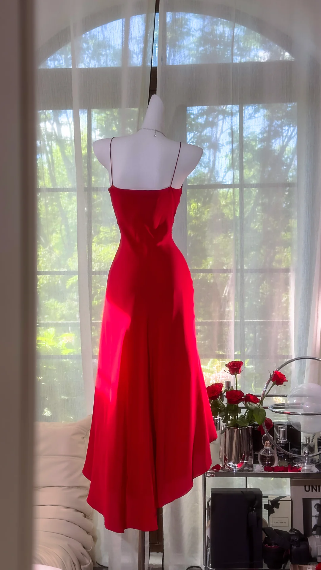 Pretty Red V Neck Chiffon Party Dress Spaghetti Straps Mermaid Birthday Prom Dress