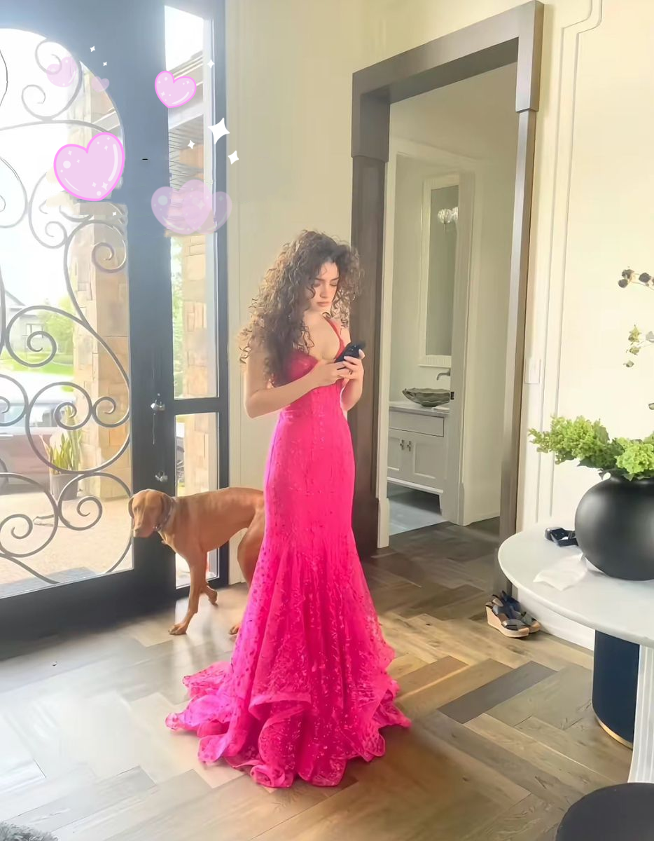 Charming Spaghetti Straps Hot Pink Tulle Mermaid Long Evening Dress Birthday Prom Dress