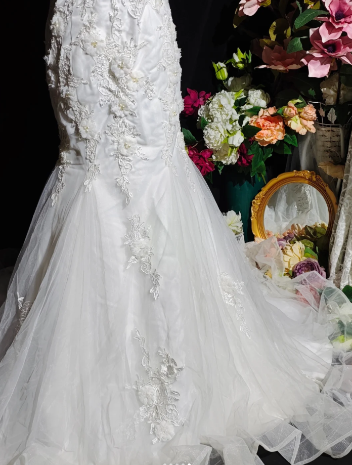 Fairy Strapless White Tulle Appliques Mermaid Long Party Dress Birthday Evening Dress