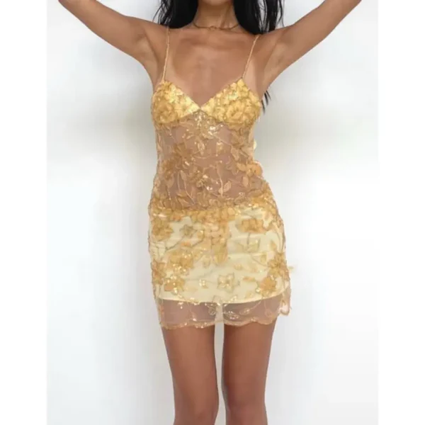 Pretty Spaghetti Straps Gold Sequin Grade Homecoming Dress Short Birthday Outfits Cocktail Dress