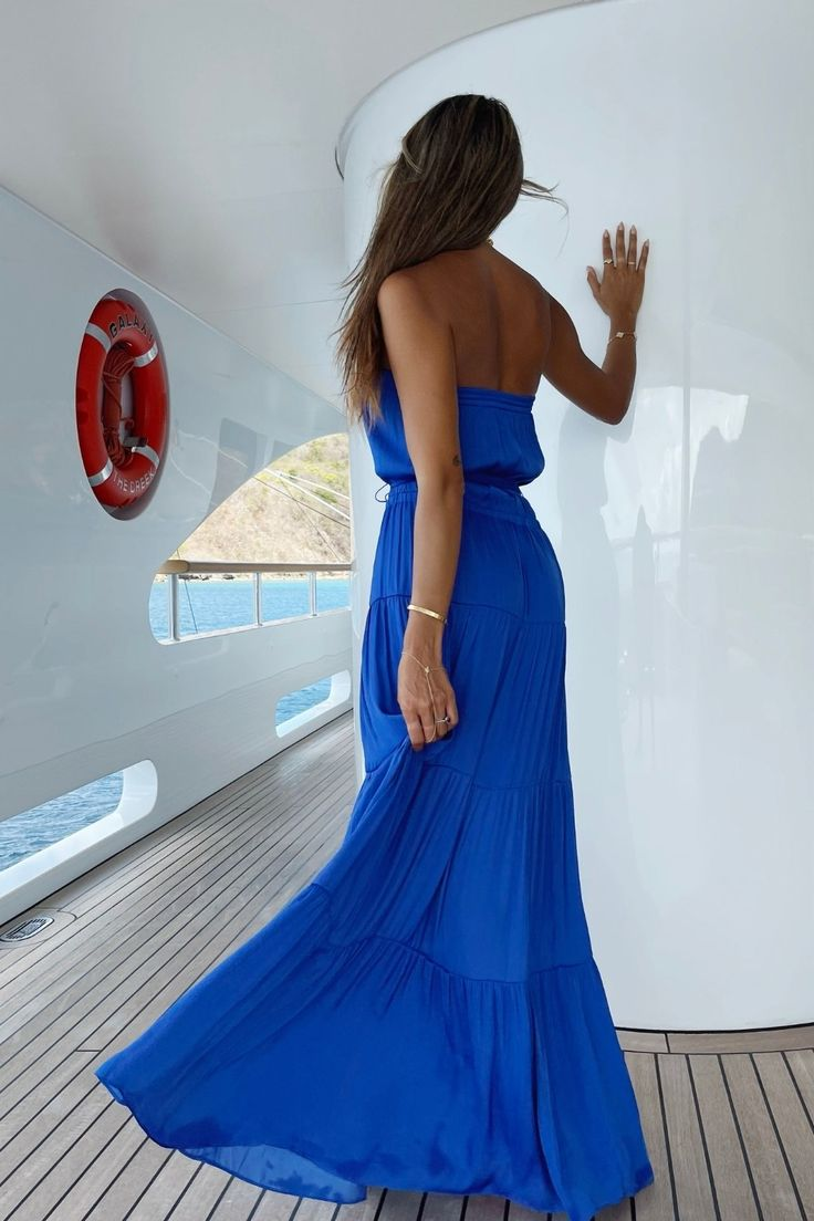Simple Strapless Blue Party Dress A Line Prom Evening Gown