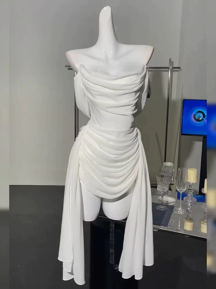 Pretty Strapless White Chiffon Pleated Sheath Short 8th Grade Homecoming Dress Birthday Dress