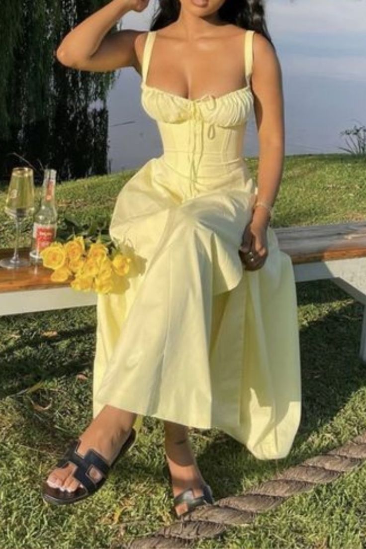 A Line Yellow Prom Dress, Evening Dress