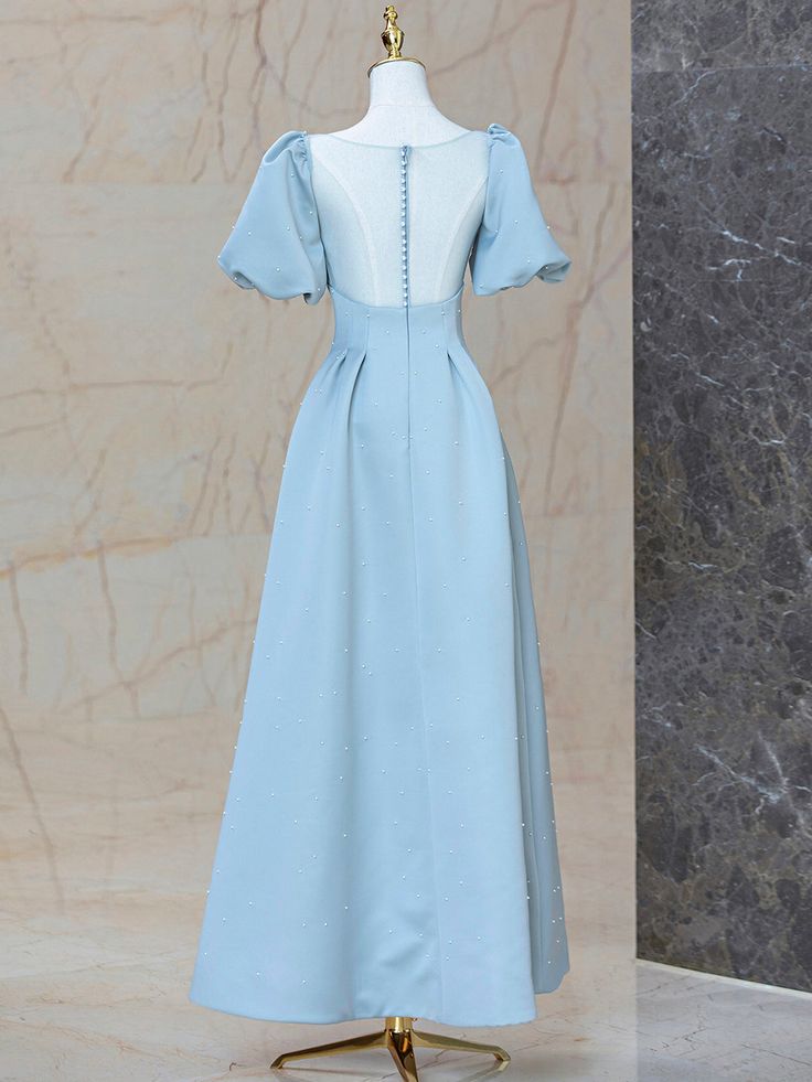 Satin Pearl Long Prom Dress, A-Line Evening Party Dress