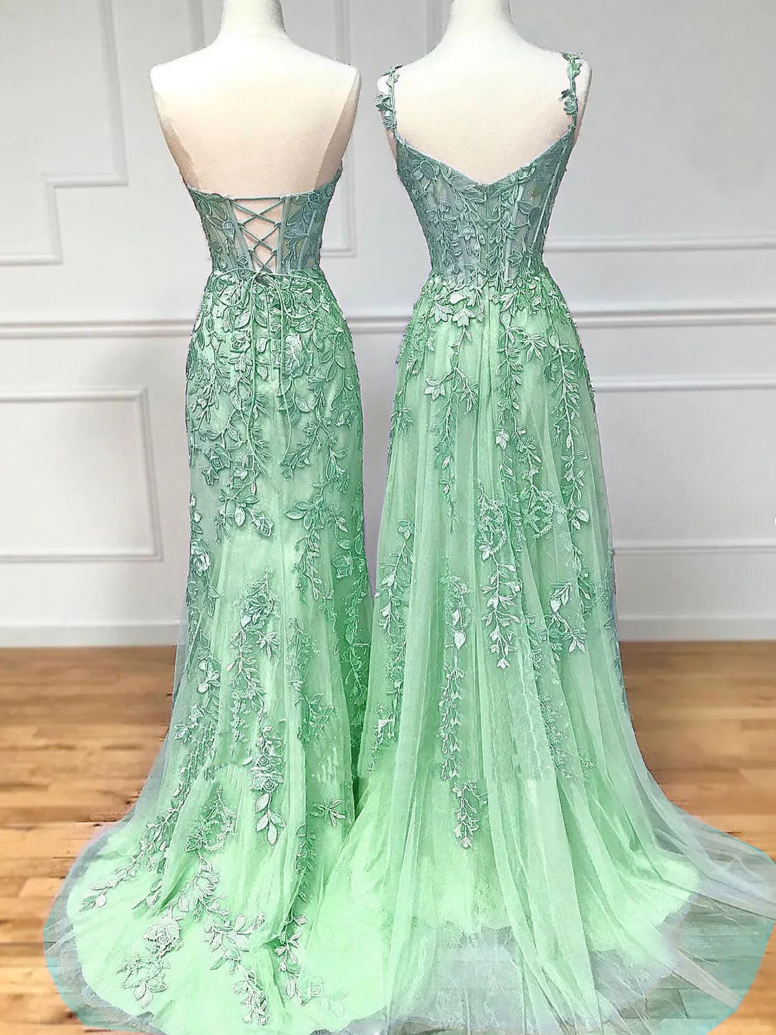 Sexy Mermaid Sweetheart Mint Green Tulle Lace Prom Dresses Party Evening Dress
