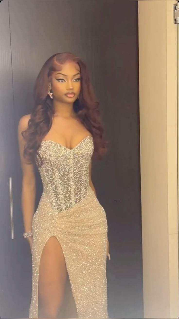 Strapless Champagne Prom Dress Evening Party Dresses With Slit