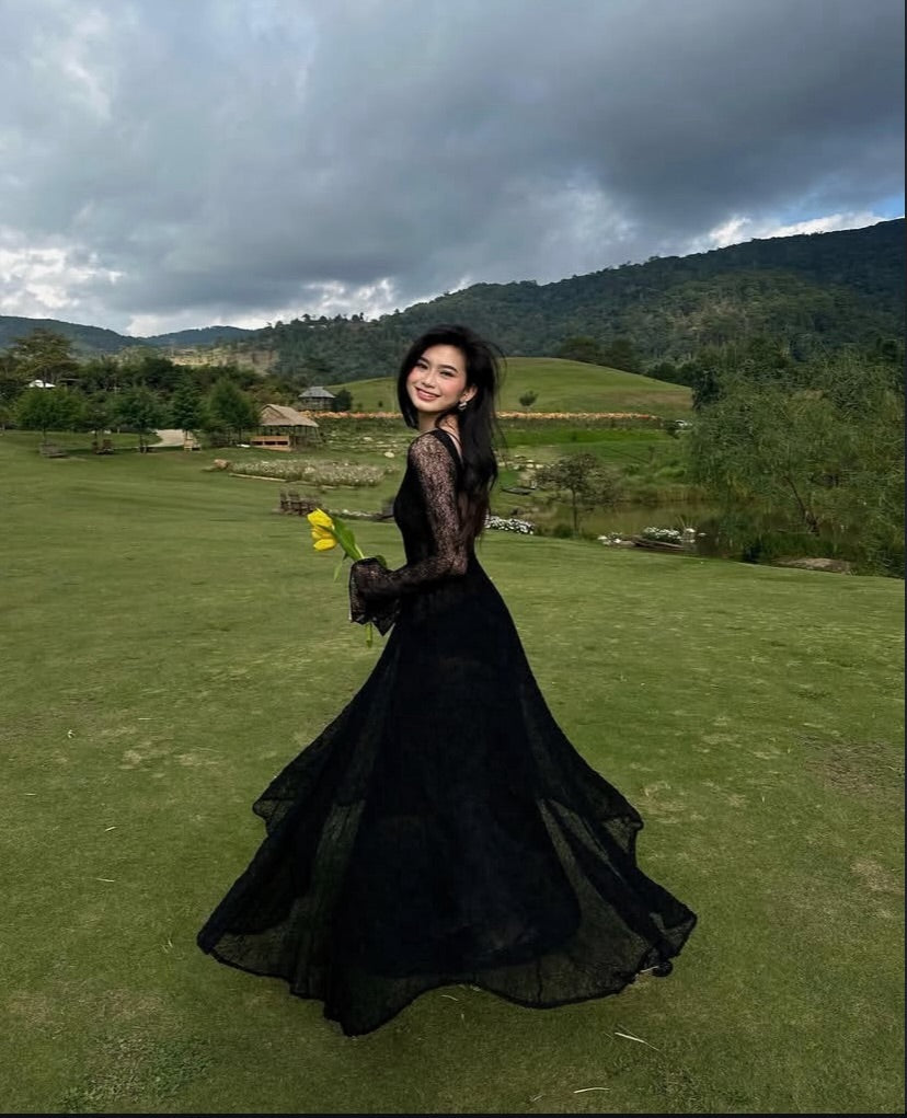 Black Lace Sexy Evening Dress Long Prom Dresses