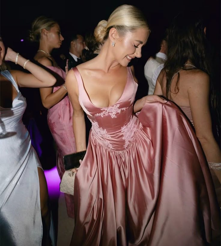 Elegant A Line Floor-length Satin Long Pink Evening Dress Prom Dresses
