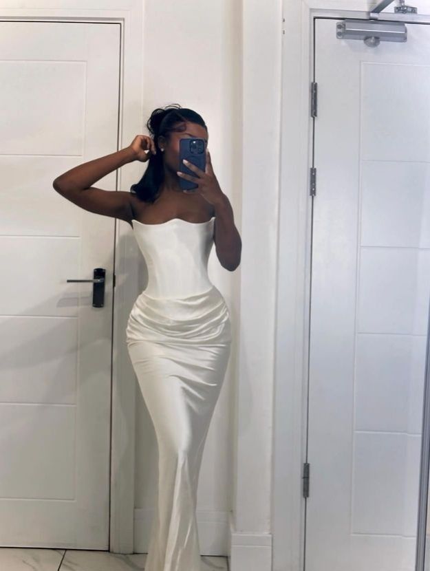 White Strapless Long Prom Dress Evening Party Dress