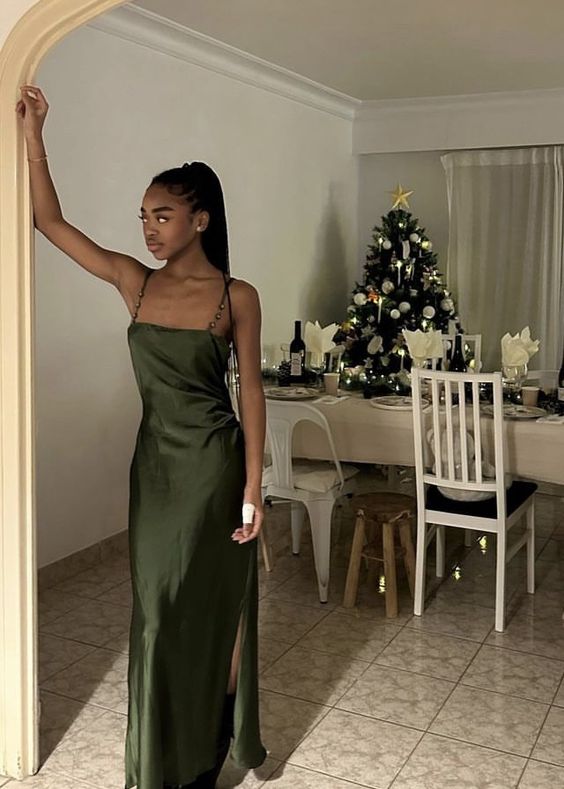 Spaghetti Straps Satin Long Evening Prom Dresses