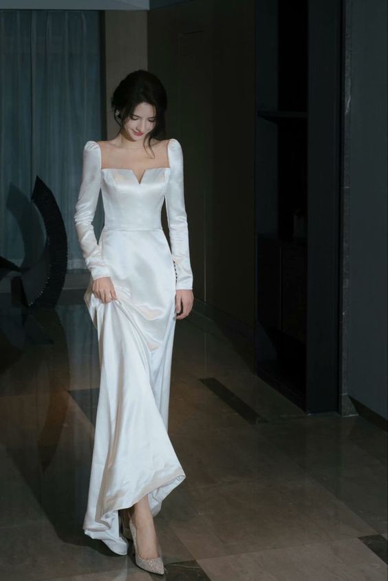 A line White Evening Dresses For Girls, Fashion Formal Gown