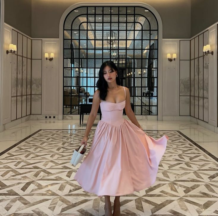 Pink Mid Length Evening Prom Dresses, Custom Made Prom Dress
