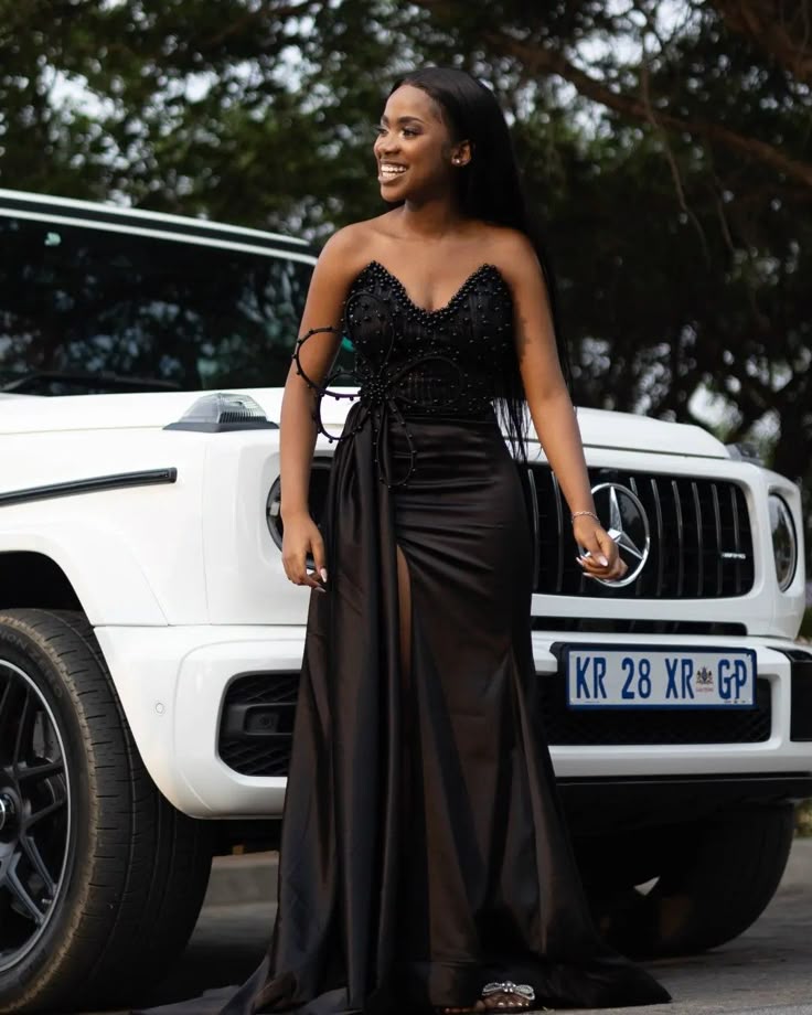 Black Strapless Pearls Prom Party Dress Formal Evening Dress