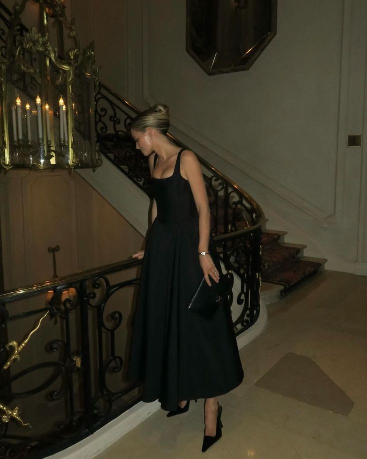 A Line Black Evening Dress Ankle Length Prom Dresses