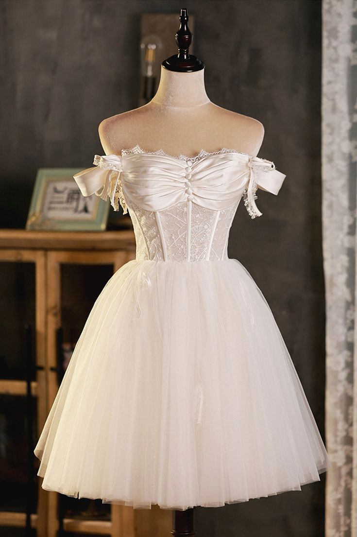 A-Line Tulle Short Prom Dress, Cute Off the Shoulder Party Dresses