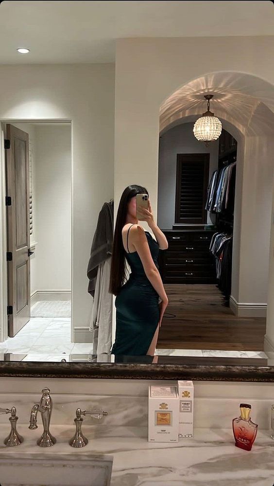 Sexy Mermaid Straps Dark Green Slit Prom Dresses 22th Birthday Outfit