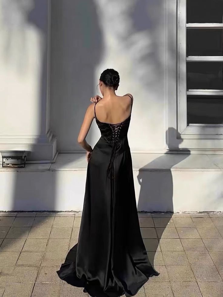 Sexy Spaghetti Straps Black Birthday Dress Formal Dress Evening Dress